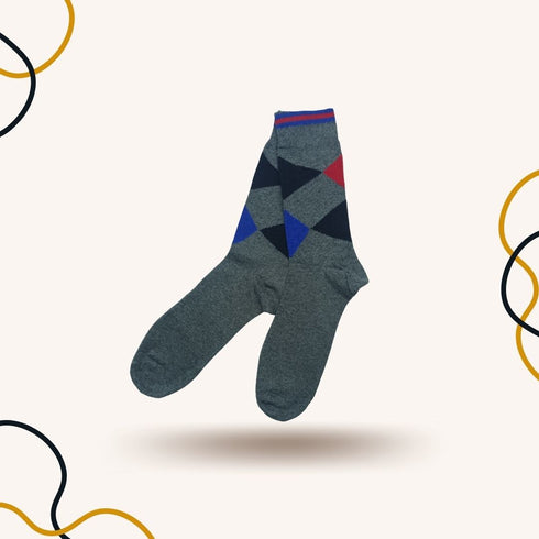 Diamond Patterned Grey Crew Socks - SOXO #1 Imported Socks Brand in Pakistan
